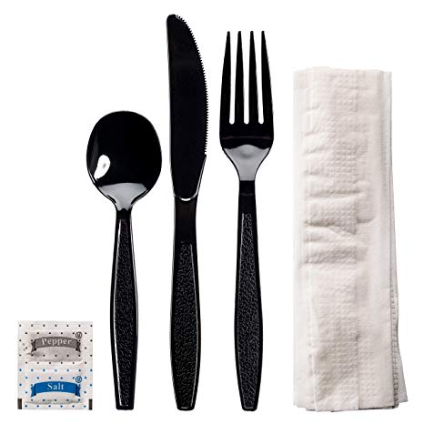 6pc Heavy Black Cutlery Kit PP K,F,TSP,S&amp;P,Nap(250)