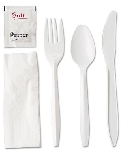 6-pc Med White Cutlery Kit (Fork/Knife/Sp/S&amp;P/Nap) (250)