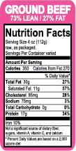 Ground Beef 73% Lean/27% Fat
Nutritional Label(1000)