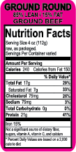 Ground Beef 85% Lean/15% Fat
Nutritional Label(1000)