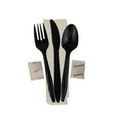 6-pc Med Black Cutlery Kit
(Fork/Knife/Sp/S&amp;P/Nap) PP 
(250)