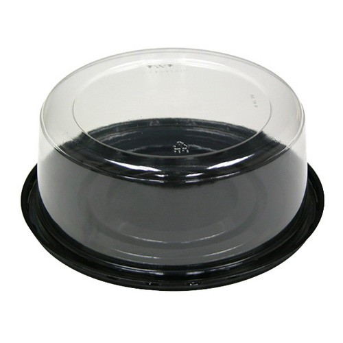 8&quot; Black Round Cake  Container/Clear LOW Dome (100)